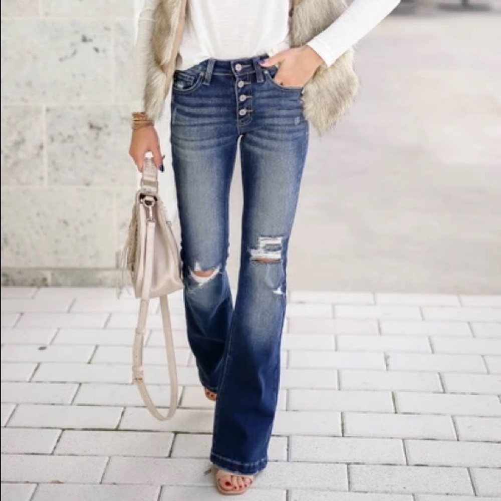 NWT Kan Can Button Fly Mid Rise Flare Bellbottoms - Picture 2 of 8